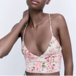 NWT Zara Pink Floral Crop Top